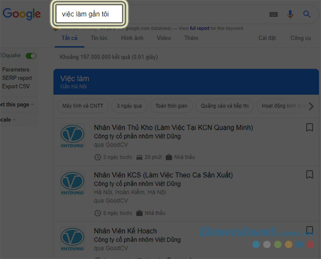 Tìm kiếm việc làm trên Goolge