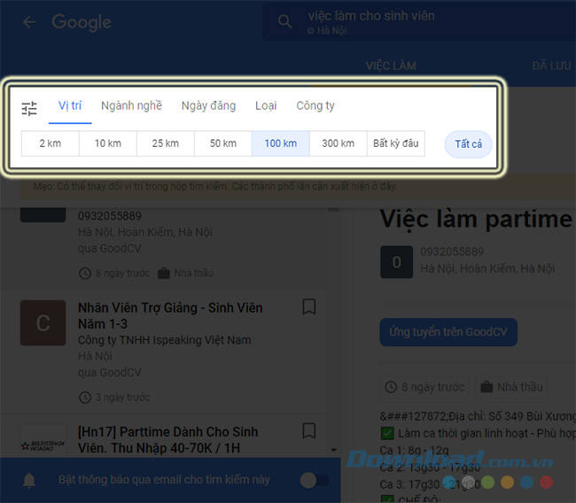 Lọc kết quả tìm kiếm