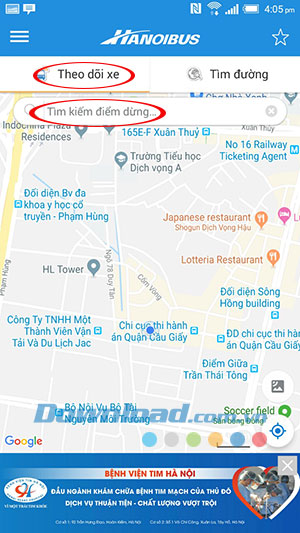 Giao diện chính của Tìm Buýt