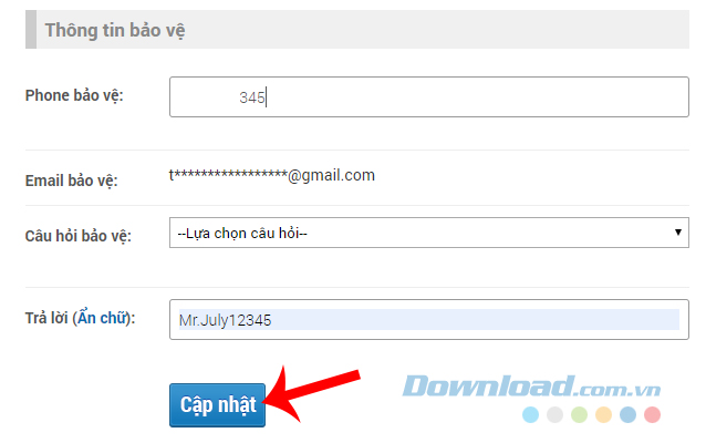 Cập nhật số điện thoại