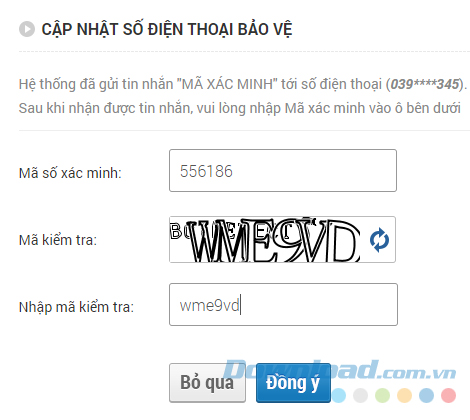 Nhập mã xác nhận