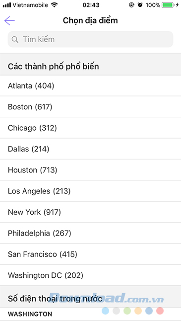 Chọn địa điểm