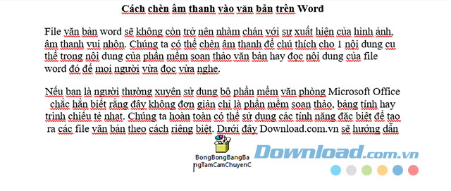 Giao diện văn bản sau khi chèn file