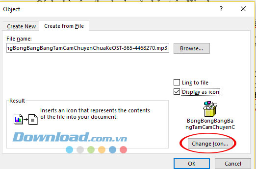 File âm thanh sau khi chọn