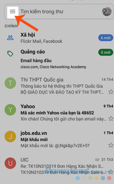 Chọn biểu tượng ba dấu gạch ngang