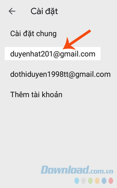Chọn tài khoản Gmail