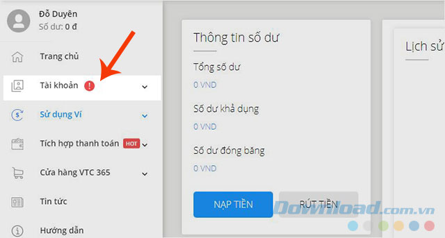 Nhấn vào Tài khoản