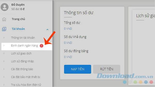 Chọn Định danh ngân hàng