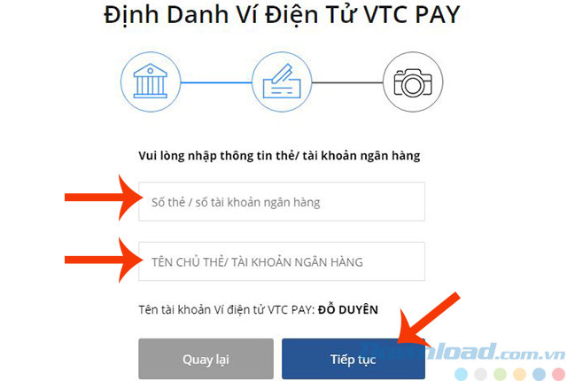 Điền thông tin và nhấn Tiếp tục