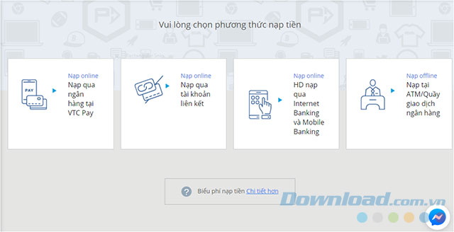 Chọn Phương thức nạp tiền