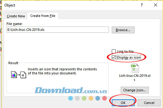 Hiển thị icon định dạng file trên Word