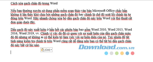 Giao diện chế độ kiểm tra chính tả mặc định của Word