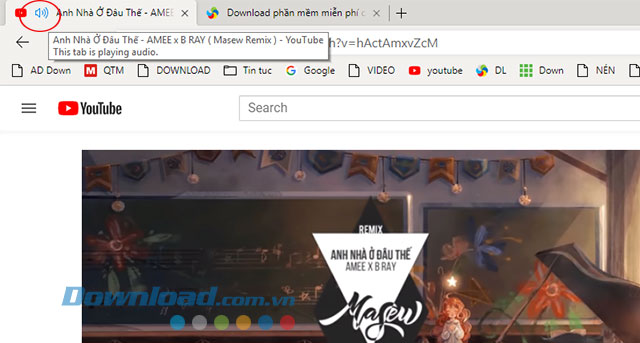 Biểu tượng tắt âm thanh tab trên Microsoft Edge Chromium