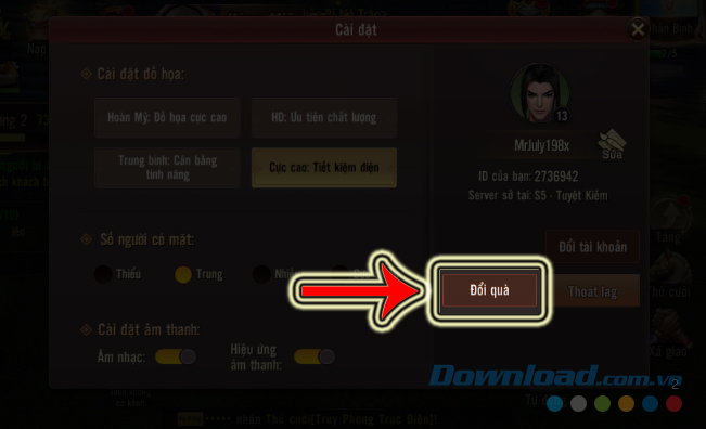 Chọn nút Đổi quà