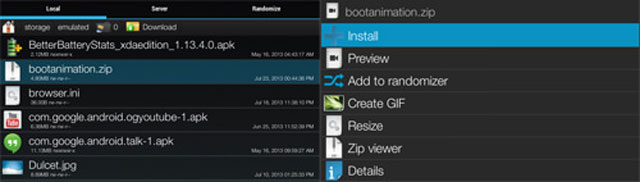 Tìm, nhấn, và giữ file rồi chọn Install 
