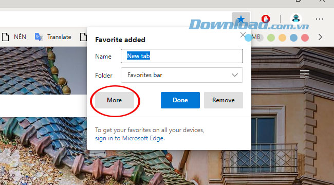 Lựa chọn thư mục lưu trang vào Favorites