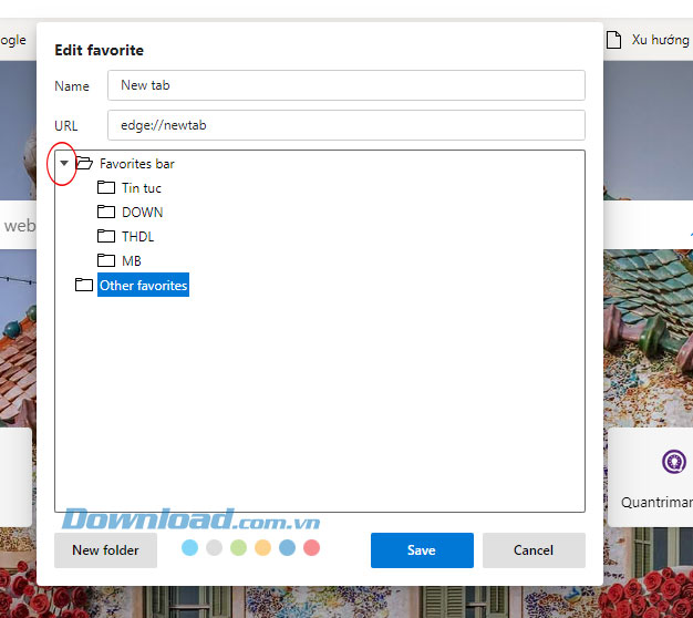 Các thư mục đã tạo trên Favorites