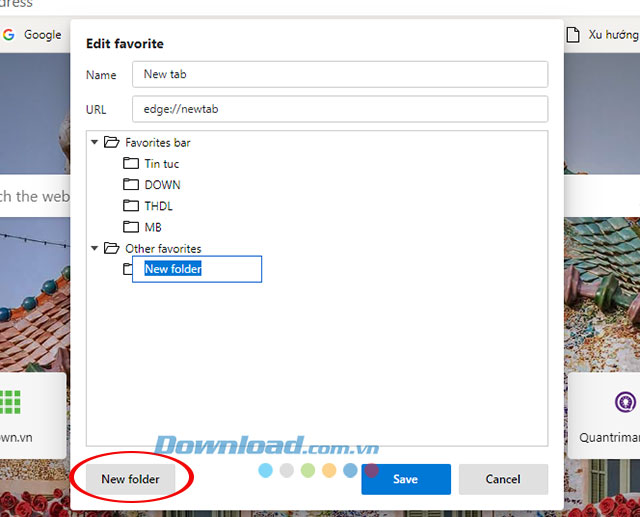 Tạo thư mục yêu thích mới trên trình duyệt
