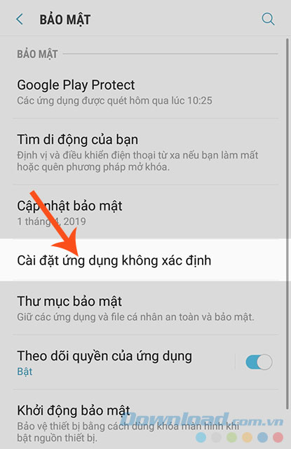 Nhấn Cài đặt ứng dụng không xác định