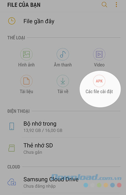 Chọn Các file cài đặt