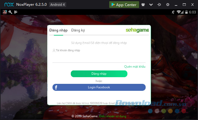 Đăng nhập vào game