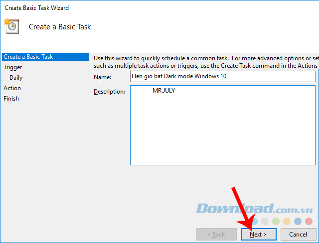 Tạo lịch hẹn giờ bật nền tối trên máy tính