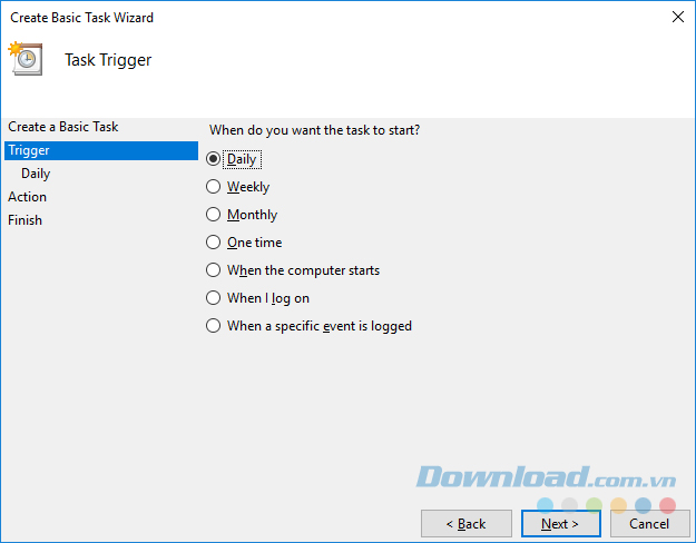 Chọn khoảng thời gian kích hoạt