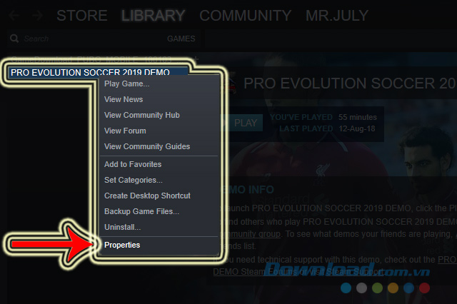 Chọn vào Properties
