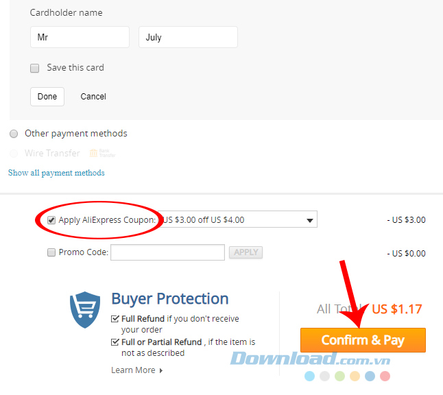 Hoàn tất mua hàng