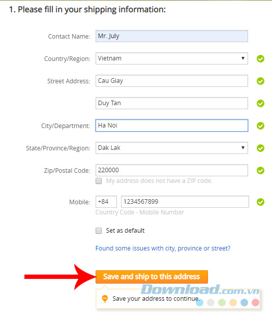 Lưu lại thông tin mua hàng