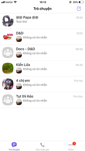 Giao diện Viber điện thoại