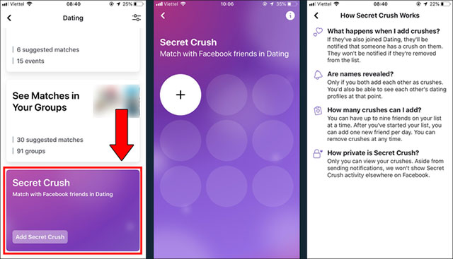 Tính năng Secret Crush trong danh sách bạn bè