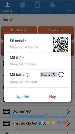 Nhập thẻ cào trên My MobiFone