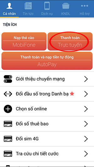 Nạp tiền trực tuyến cho thuê bao khác của MobiFone