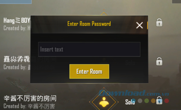 Điền mật khẩu phòng