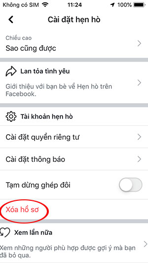 Xóa hồ sơ hẹn hò trên Facebook