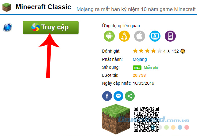 Truy cập vào trang chơi Minecraft Classic miễn phí