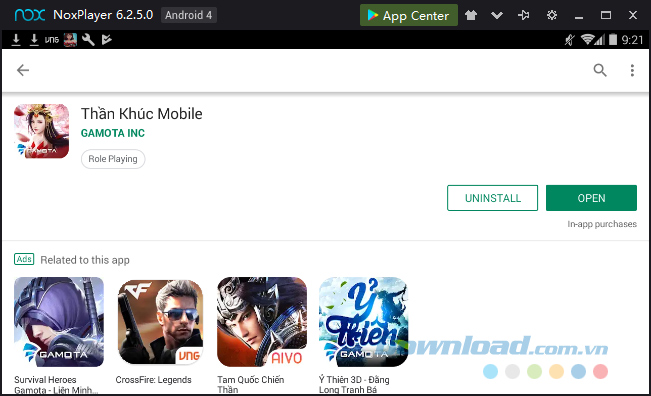 Nhấn vào Open để chơi game Thần Khúc Mobile