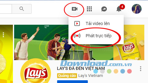 Giao diện bắt đầu phát trực tiếp trên Youtube