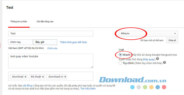 Thiết lập quyền riêng tư cho video phát trực tiếp