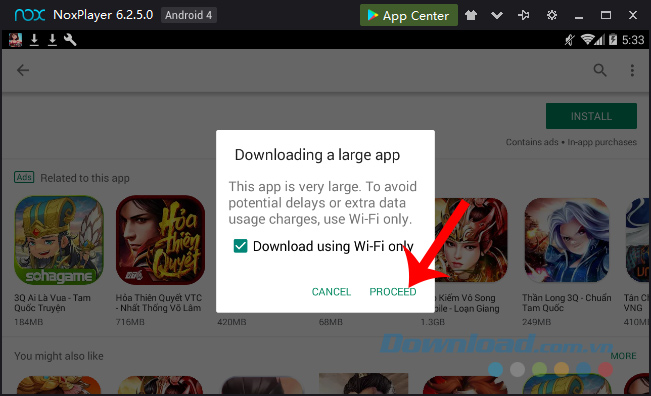 Click vào Proceed để tải Chân Tam Quốc về máy tính