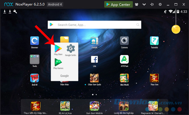 Giao diện chính của giả lập Nox