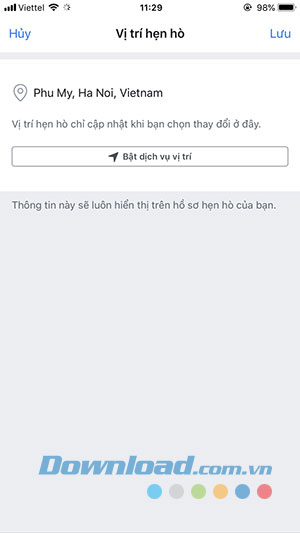 Thay đổi vị trí hẹn hò trê Facebook