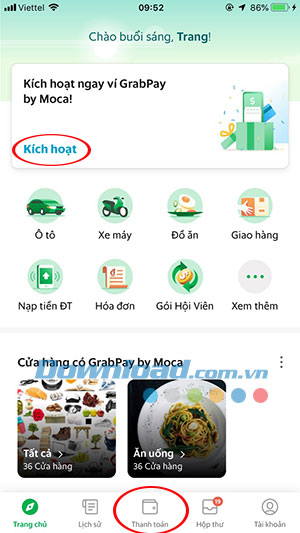 Hướng dẫn kích hoạt ví GrabPay by Moca
