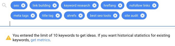 Nhập từ khóa liên quan trong Google Keyword Planner 