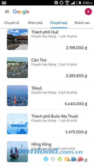 Các điểm đến thích hợp với điểm đi