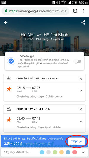 Chi tiết hành trình đã chọn