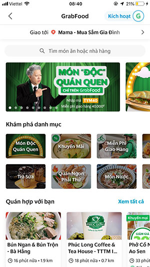 Giao diện trang đồ ăn