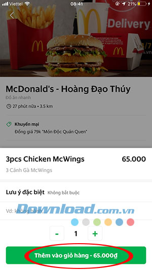 Thêm đồ ăn vào giỏ