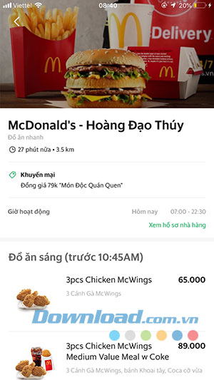 Giao diện trang chi tiết cửa hàng